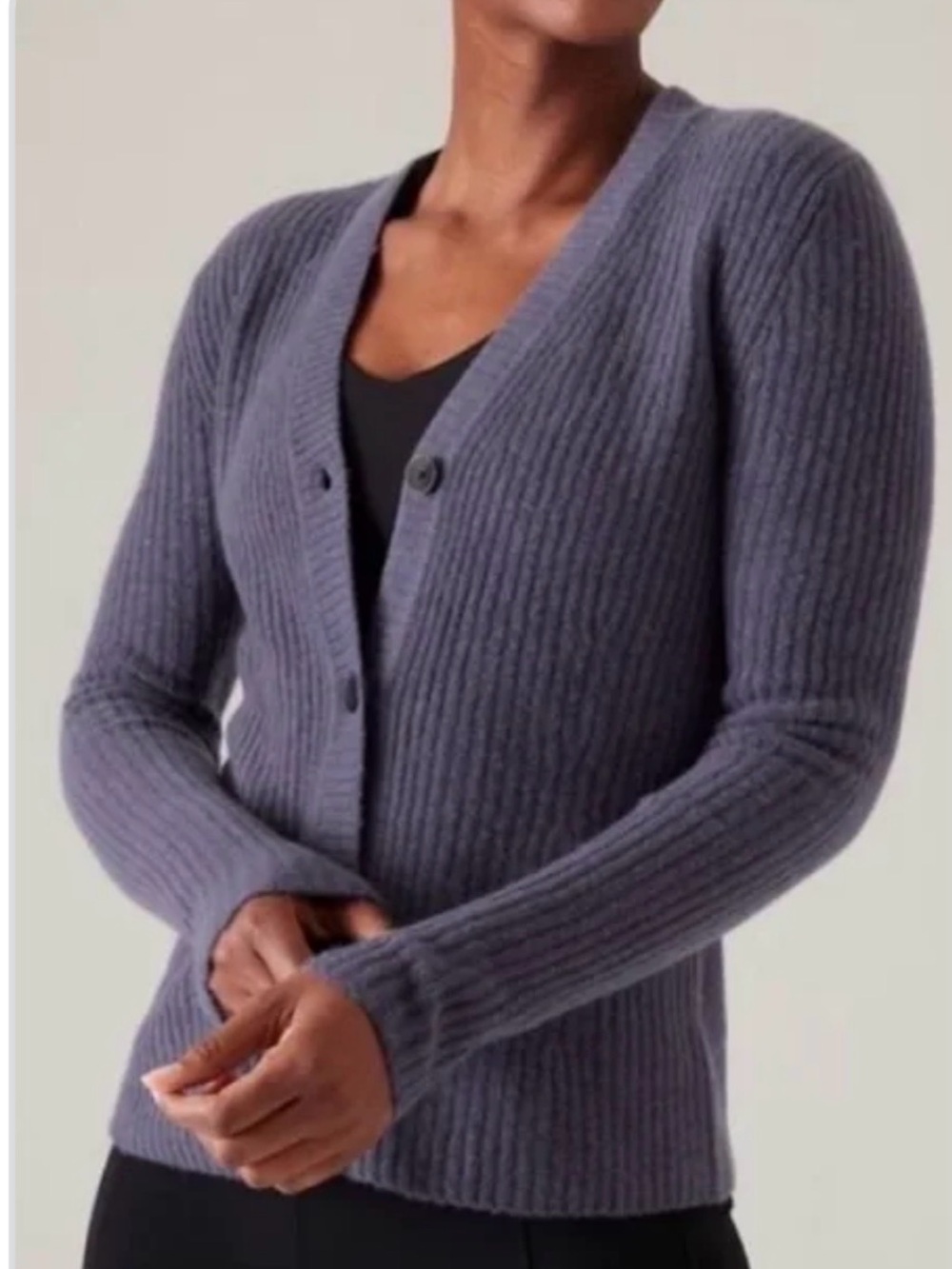 Athleta Heather Lavender  Ribbed V-Neck Button Cardigan